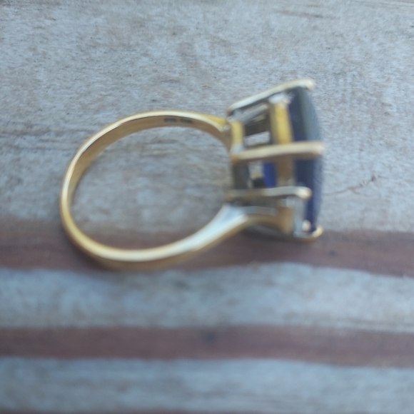 Simulated Sapphire Gold Tone Over 925 Sterling Silver Ring Size 9 - Picture 5 of 7